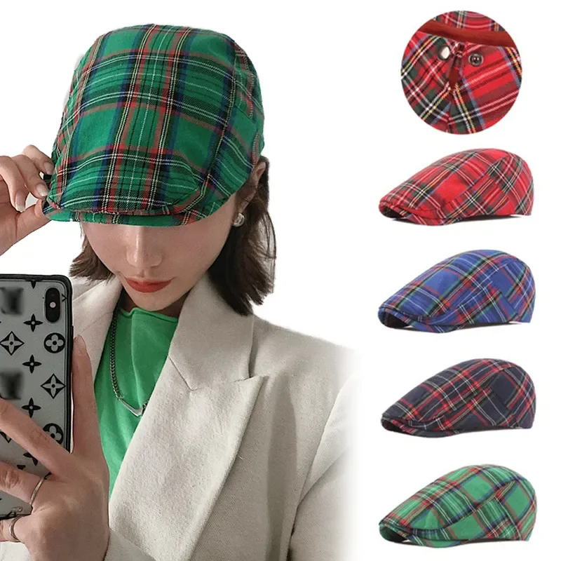 

Men Women Classic Englad Style Plaid Berets Caps Casual Unisex Sports Caps Cotton Hats Boina Casquette Flat Cap Painter Cap