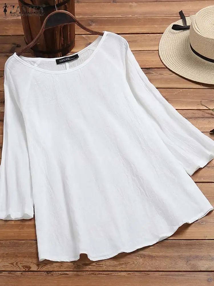 Женская Осенняя блузка весенние топы ZANZEA 2023 винтажная Однотонная рубашка