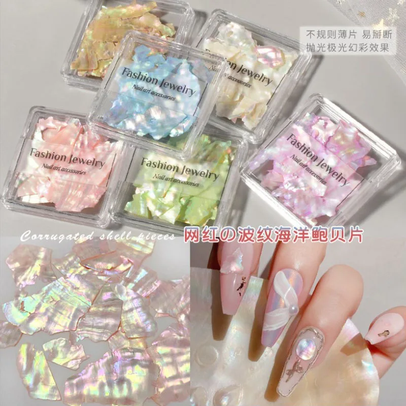 

6 Colors Natural Shells, 3d Satin Silk Sequins, Ultra-thin Magic Color Nail Art Patches, Nail Art Design Accessories