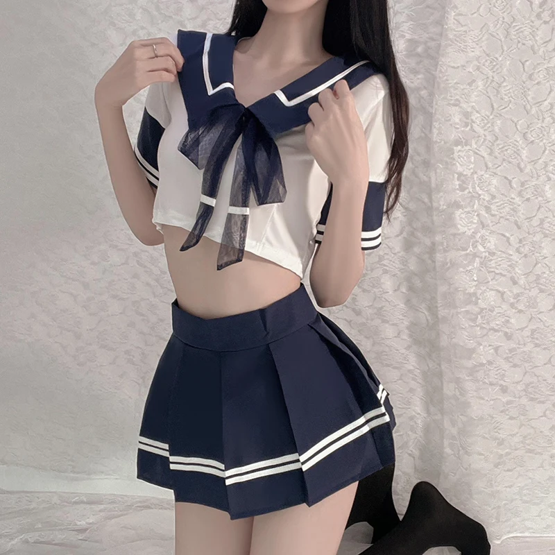 

Women Sexy Cosplay Lingerie Student Uniform School Girl Ladies Erotic Costume Dress Women Lace Miniskirt Outfit Short Top