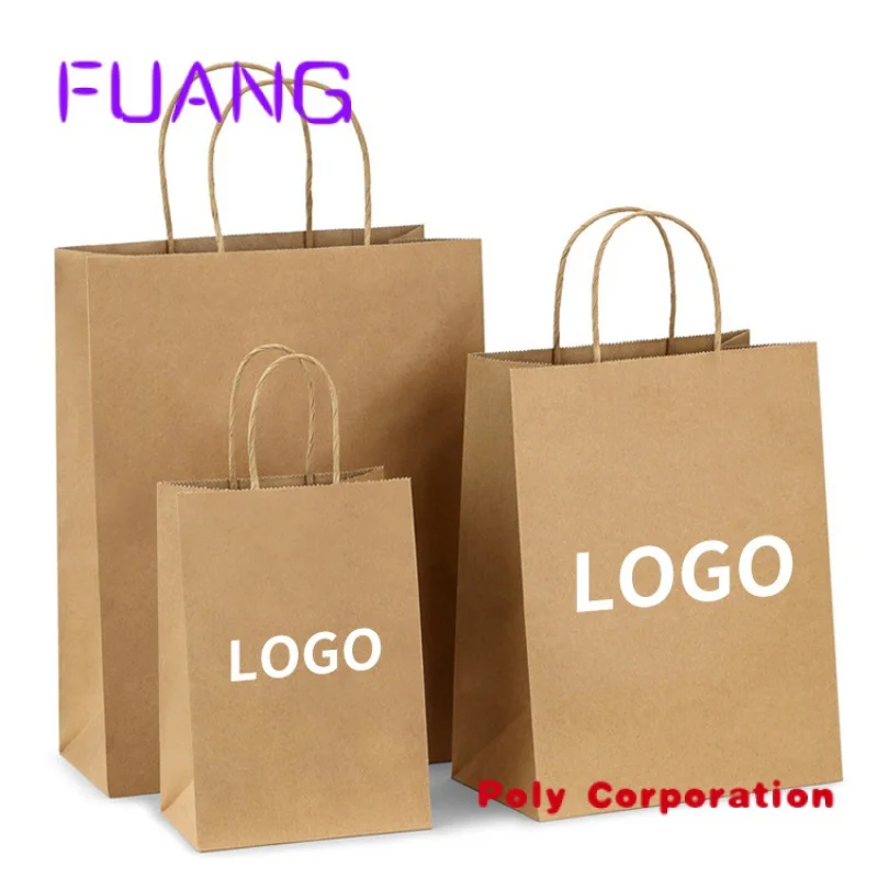 Restaurant Catering Food Take Out Takeaway To Go Packaging Custom Printed Your Own Logo Kraft Brown Paper Bag with Handles