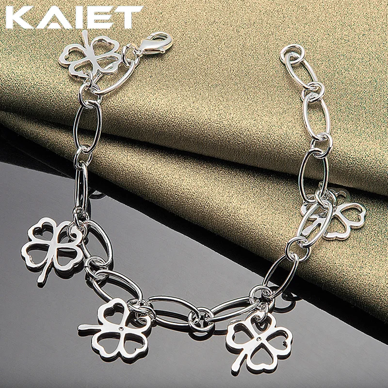 

KAIET Fashion Silver Color Four Leaf Grass Pendant Bracelet Wedding Party Charm Accessory For Women Jewelry