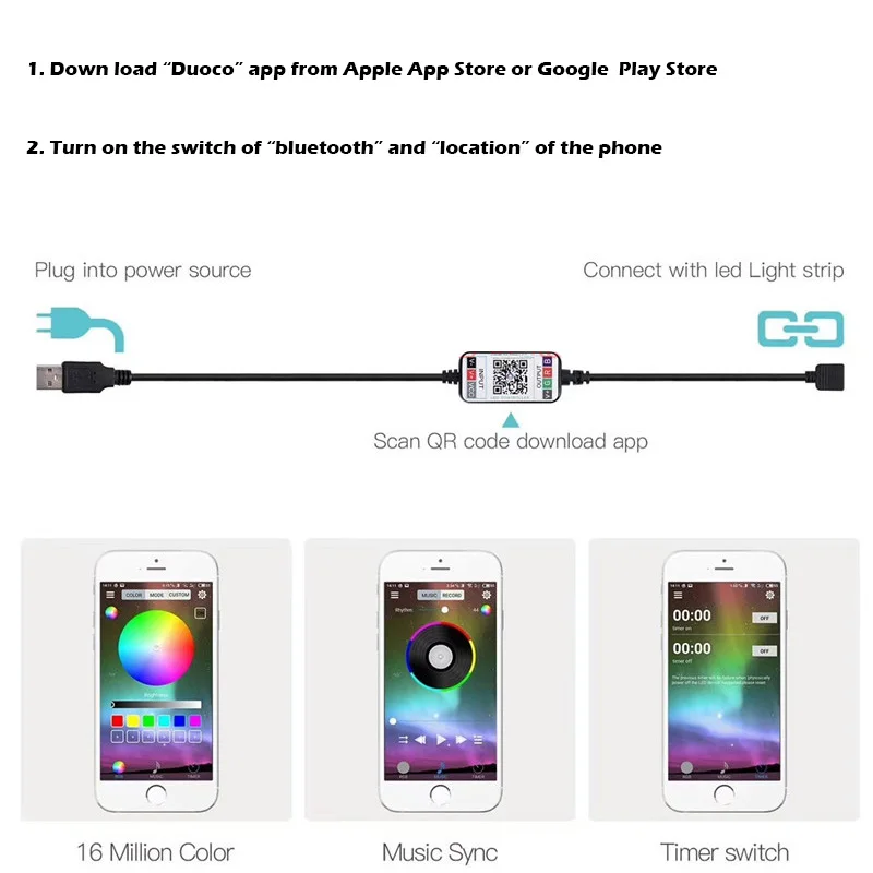 Мини Беспроводная Bluetooth-совместимая светодиодная полоса освещения RGB управление