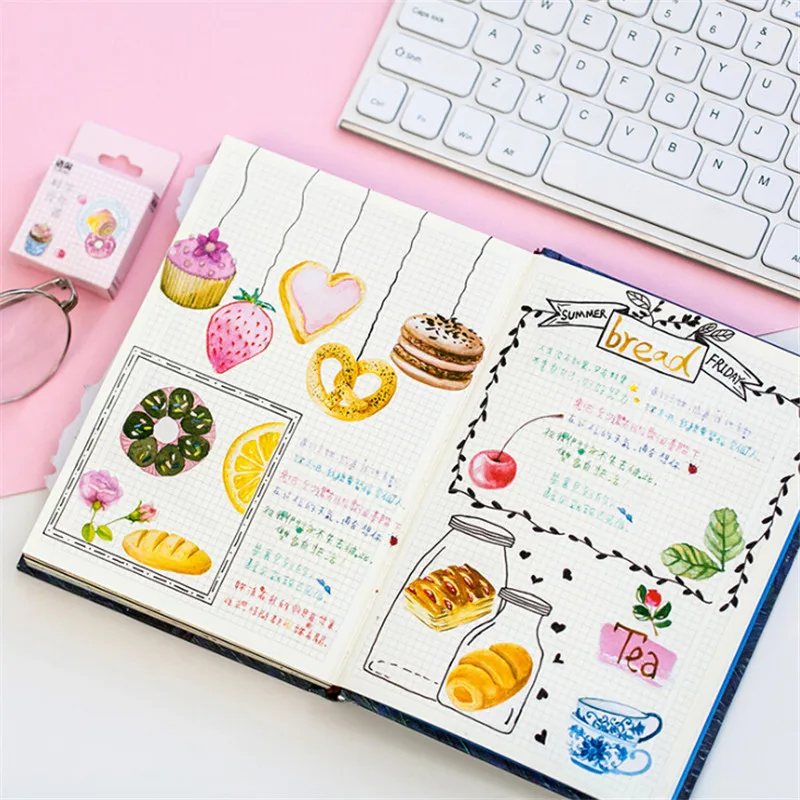 

50Pcs/Pack Cartoon Scrapbooking Stick Tea Cake Plant Sticker Decorative Washi Stickers Label Diary Stationery Album Stickers