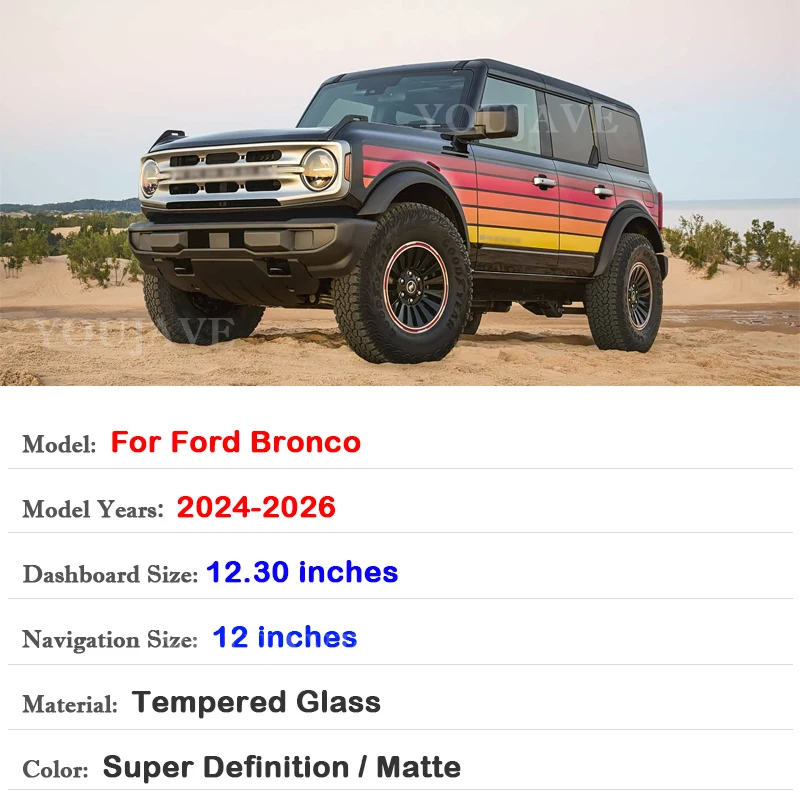 Фото Для Ford Bronco 2024 2025 2026: 12-дюймовая сенсорная ЖК-панель навигации, HD-дисплей приборной панели, защитная пленка из закаленного стекла №2