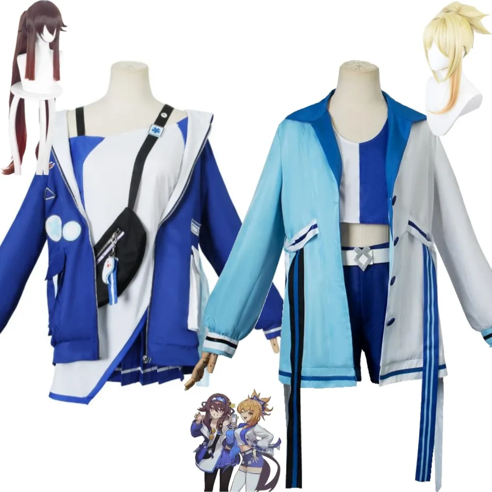 

Anime Game Genshin Impact Who Hu Tao Naganohara Yoimiya Frolicking Flames Cosplay Costume Wig Blue Uniform Halloween Suit