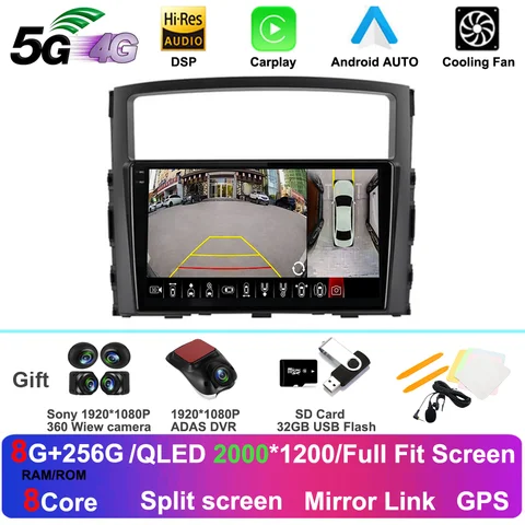 Система Android 14, для Mitsubishi Pajero 4 V80 V90 2006-2014, автомобильное радио, беспроводной Carplay, авто 5G, мультимедийный видеоплеер, 2 din DSP