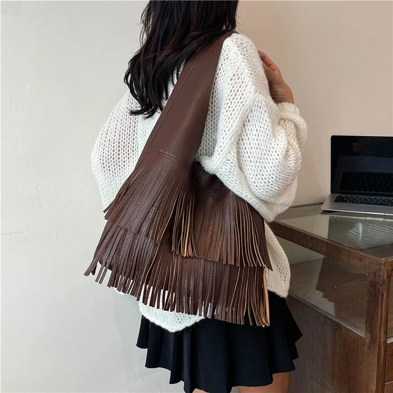 Модная Сумка-мешок с кисточкой женские сумки на плечо для женщин 2024