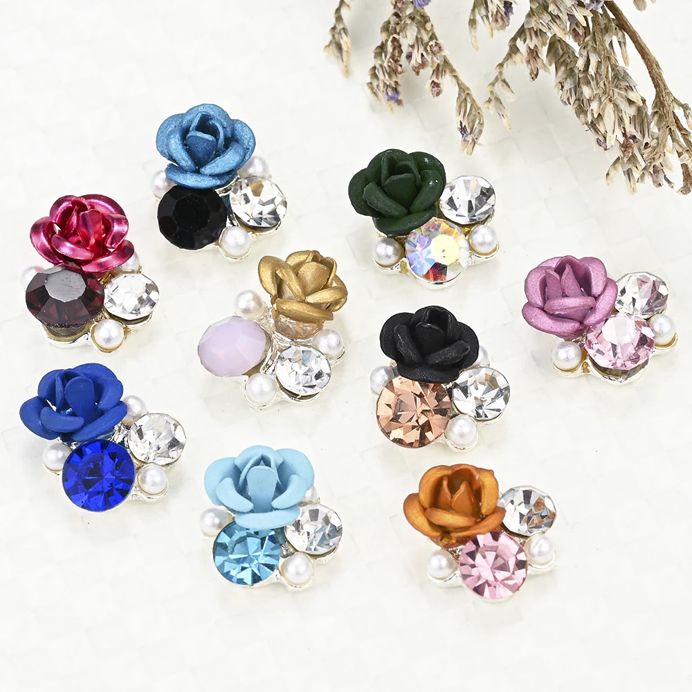 

10pcs Exquisite Flowers With Pearl Nail Art Decoration Rhinestones 3D Pearl Rhinestones Gems Jewelry For Nail Art Decoration