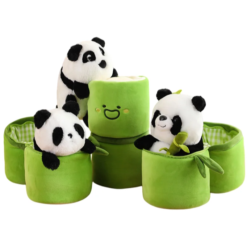 New Cute Creative All Size Tube Panda Dolls Holding Bamboo Panda Transformed into Plush Toy Decoration Girls Kids Birthday Gifts