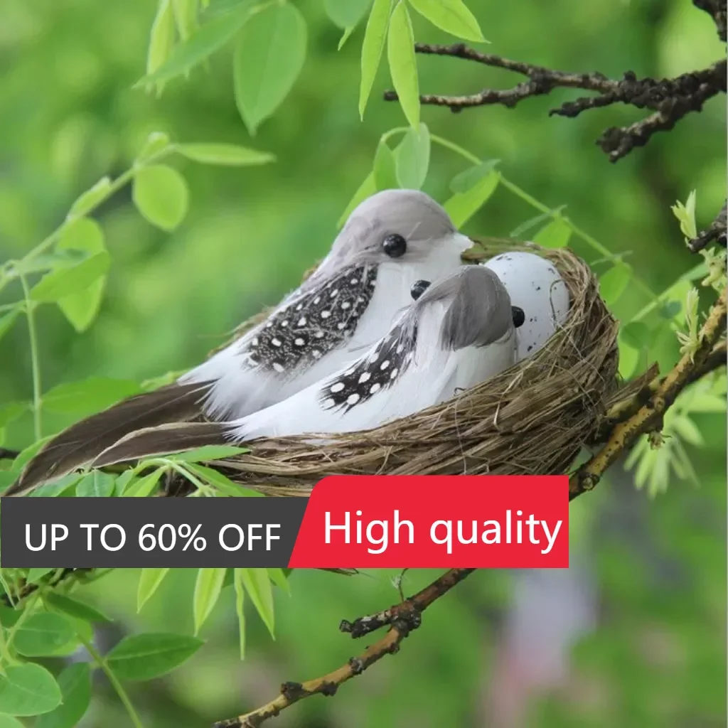 

1 Set Artificial Feathered Birds & Nest & Egg Creative Craft Birds Sculpture Lawn Arts Ornaments Home Garden Lawn Decoration