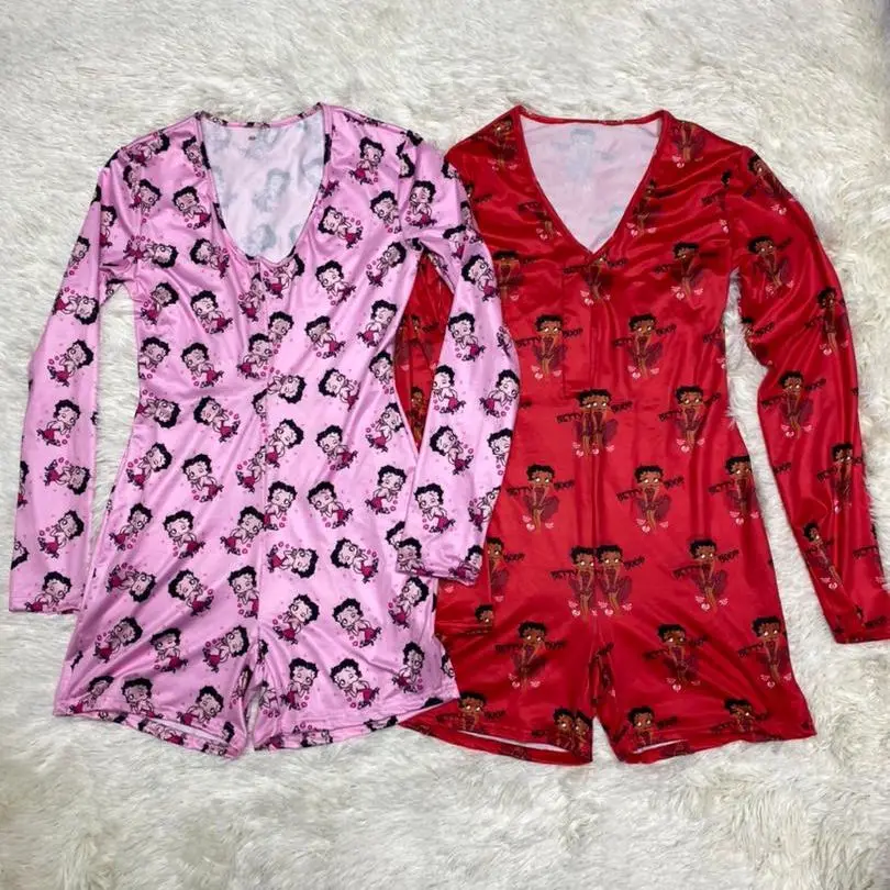 

Butty Boop Polyester Women Onesie Long Sleeve Short Jumpsuit