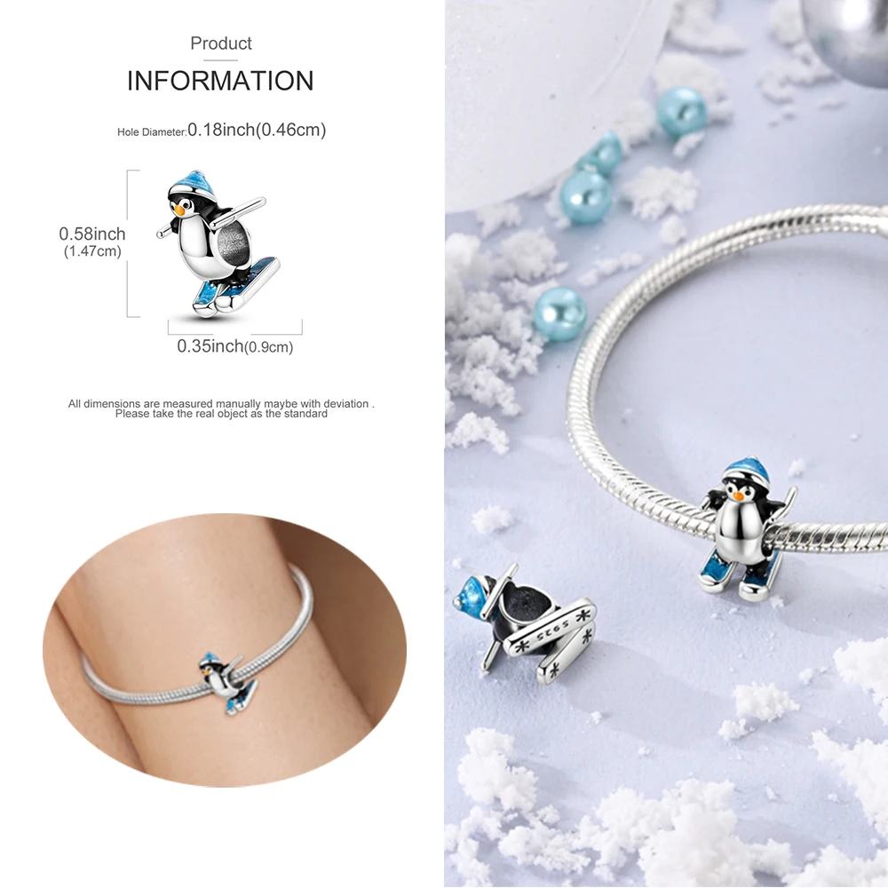 Стерлингового серебра 925 пробы лыжный пингвин снеговик положительный медведь и