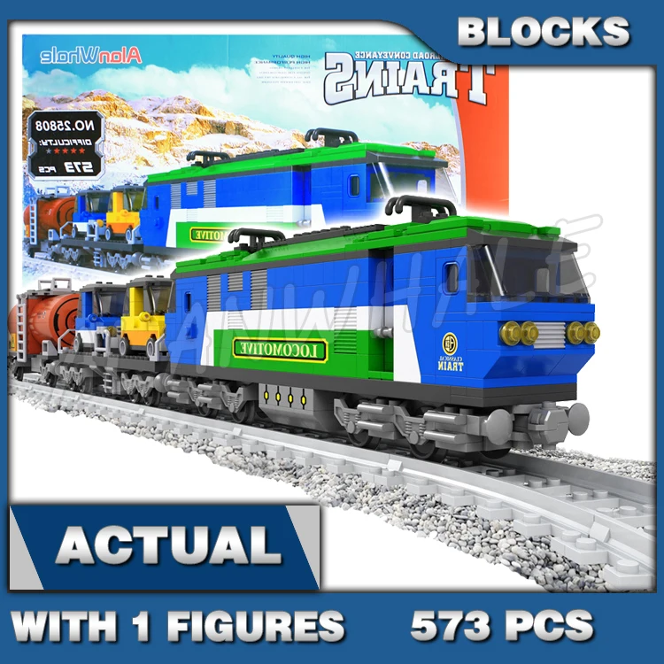 573pcs City Cargo Trains Locomotive Car Carriage Light Oil Rail Tanker Tracks 25808 Building Blocks toys Compatible With Model