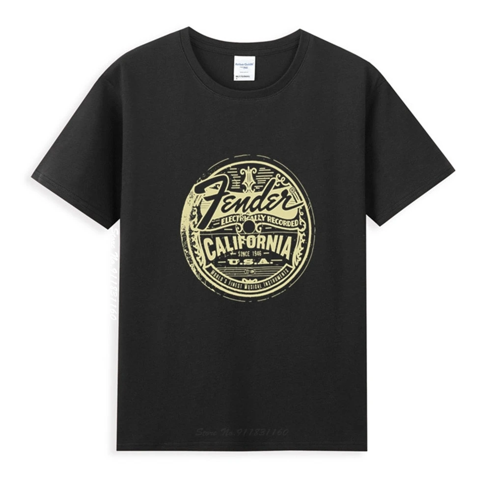 

Fender Guitar Rock Logo Classic Black T-Shirt Newest Summer Men's Short Sleeve Popular Tees Shirt Tops