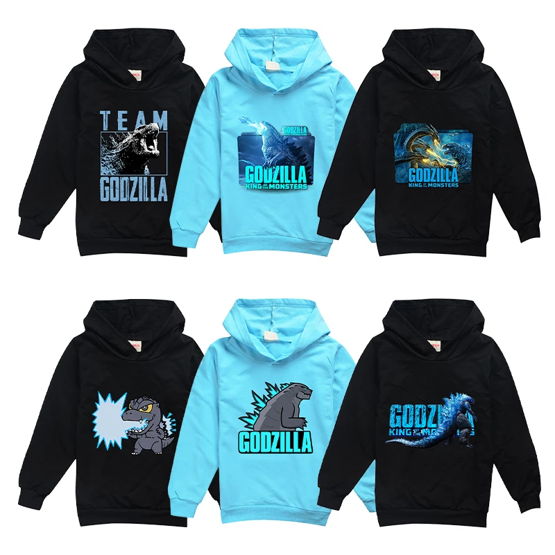 Детская тонкая толстовка с капюшоном Godzilla Kong пуловер для мальчиков мультяшным