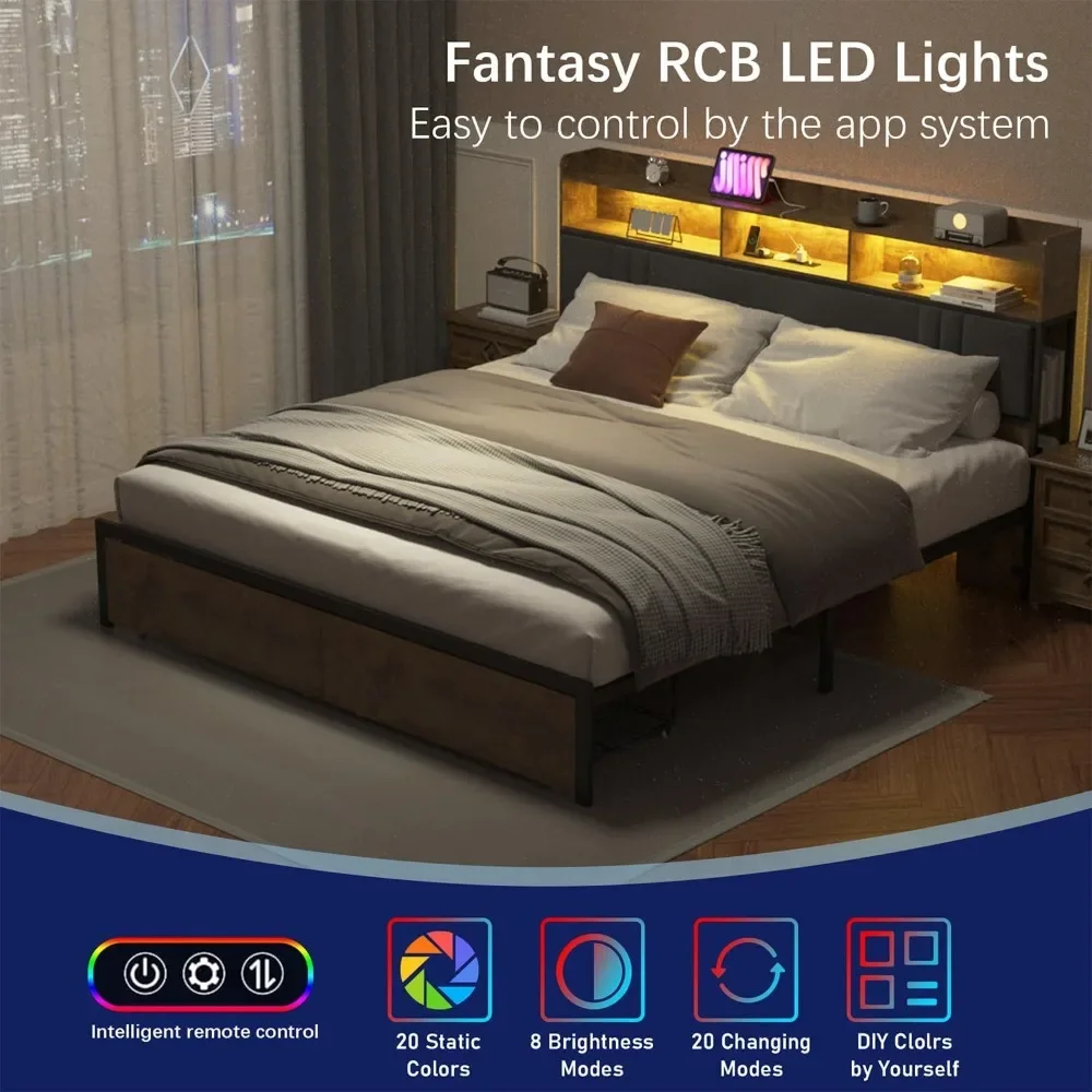 Каркас кровати с книжным шкафом для хранения изголовьем и 2 ящиками