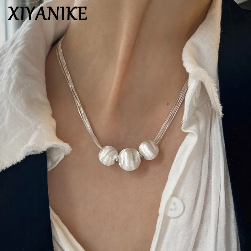 

XIYANIKE Brushed Bead Multi-layered Snake Bone Chain Necklace For Women Girl Fashion New Jewelry Lady Gift Party collier femme