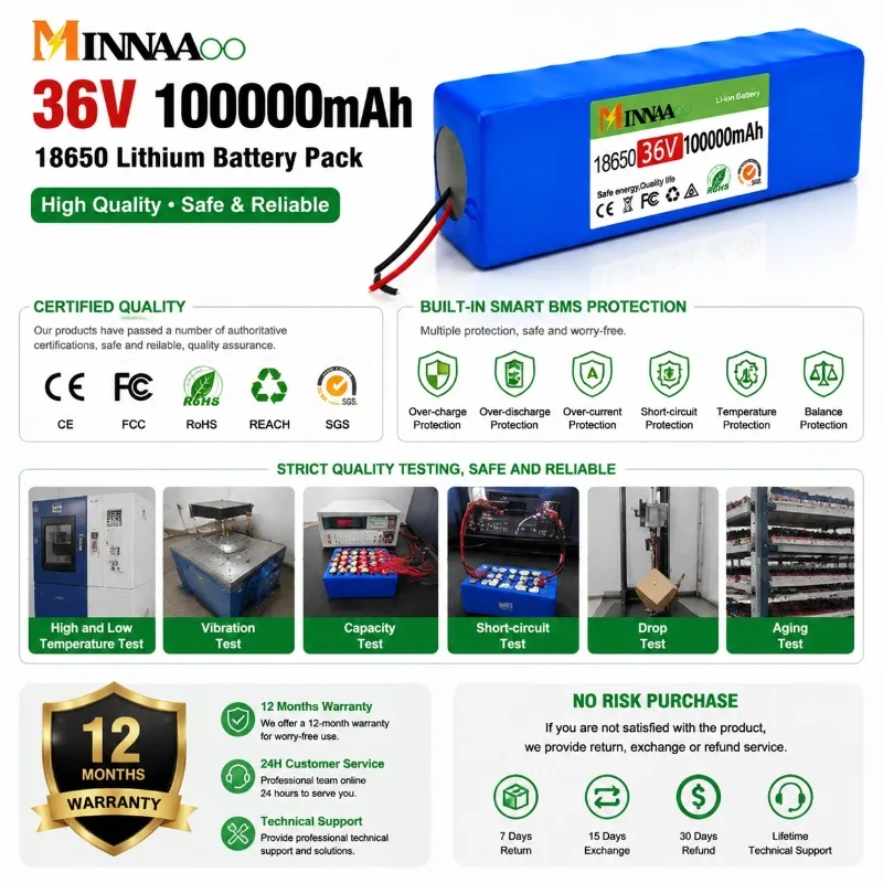Фото Аккумуляторная батарея MINNAAOO 36В 100000мАч Li-ion с разъемом XT60 и BMS для самоката Xiaomi M365 №2