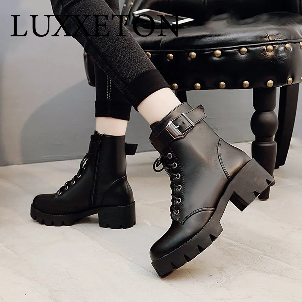 

Women Fashion Leather Winter Boots Warm Lace-up Ankle Ladies High Quality Waterproof Platform 2022 Shoes