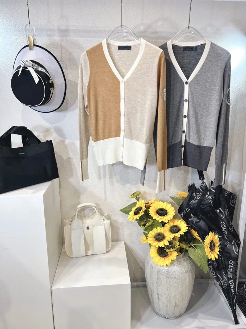 Golf Shirts Women's  Knitted Contrast Color Button Cardigan Outdoor Sports Knitwear G0002