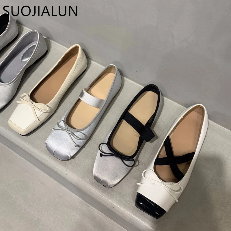 SUOJIALUN 2023 Spring New Women Flat Shoes Fashion Shallow Slip On Ladies Casual Ballet Shoes Round Toe Loafers Classics Mujer