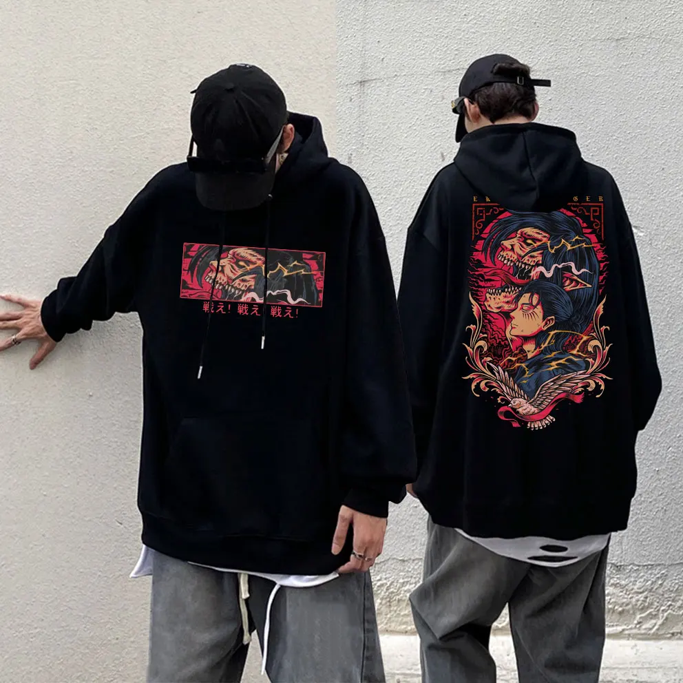 

Japanese Anime Attack on Titan Graphic Hoodie Manga Vintage Eren Jaeger Shingeki No Kyojin Hoodies Men Fashion Loose Sweatshirt