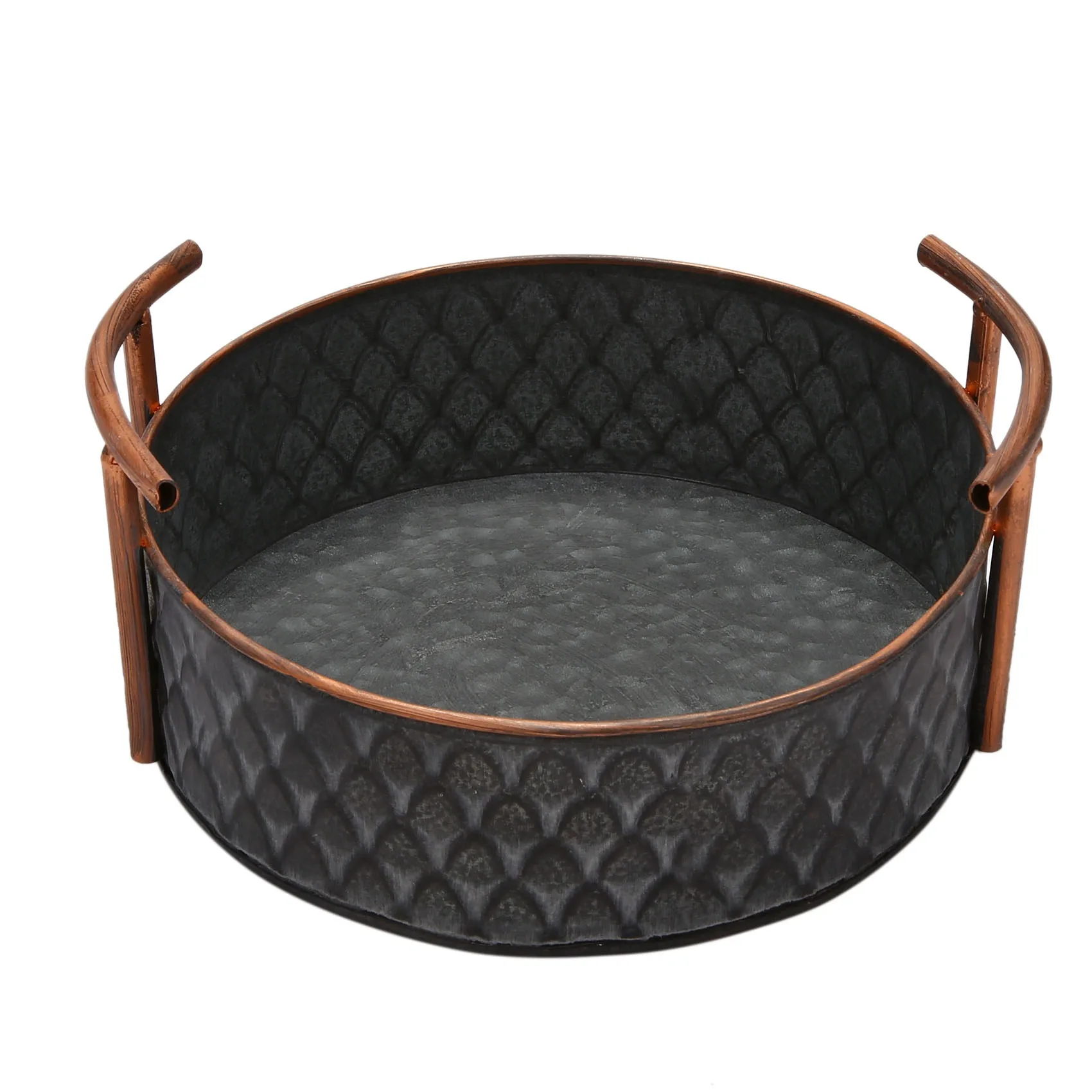 

European Handcrafted Round Antique Decorative Trays With Handles Retro Desk Kitchen Storage Organizer For Home Decor