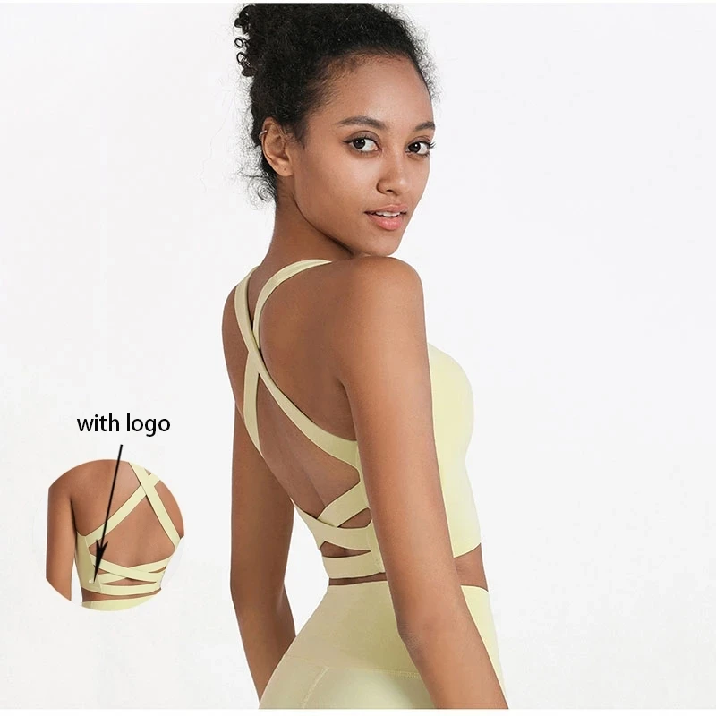

With Logo Women Sports Bra Padded Push Up High Support Yoga Tank Top Ladies Gym Underwear Fitness Workout Clothes Athletic Wear