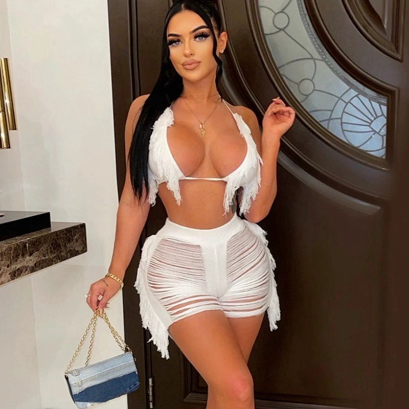 

Hot Tassels Crochet Beachwear See Through Fishnet Beach Cover Up Women Sexy Vacation Outfit Fringes Bikini Cover Up Beach Dress