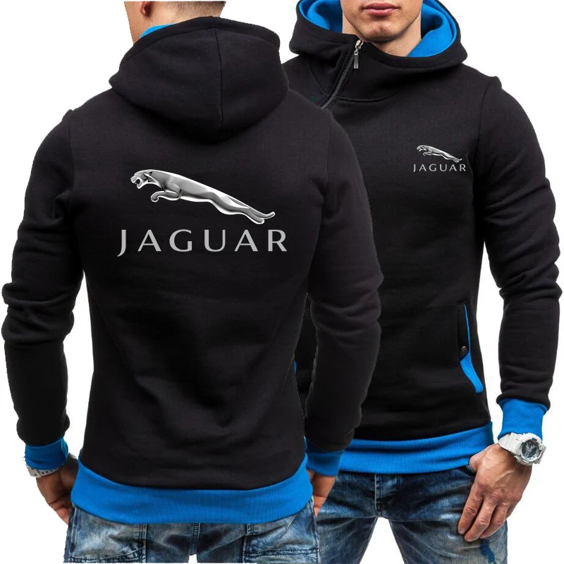 

Cycling Fashion Jaguar Print Logo Hoodie Diagonal Zipper Hoodies Fleece Sweatshirts Casual Man Hoody Men Clothes
