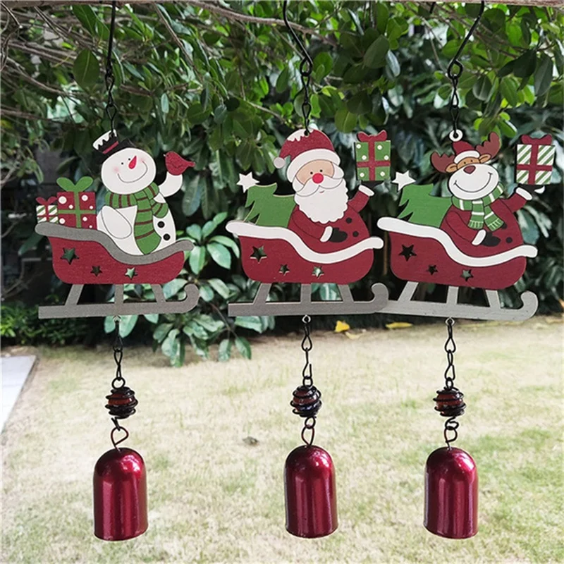 

32*10CM 3pcs/set Christmas Wooden Wind Chime Santa Claus Sleds Xmas Tree Snowman Elk Stockings Ornaments Home Decor Wind Bells