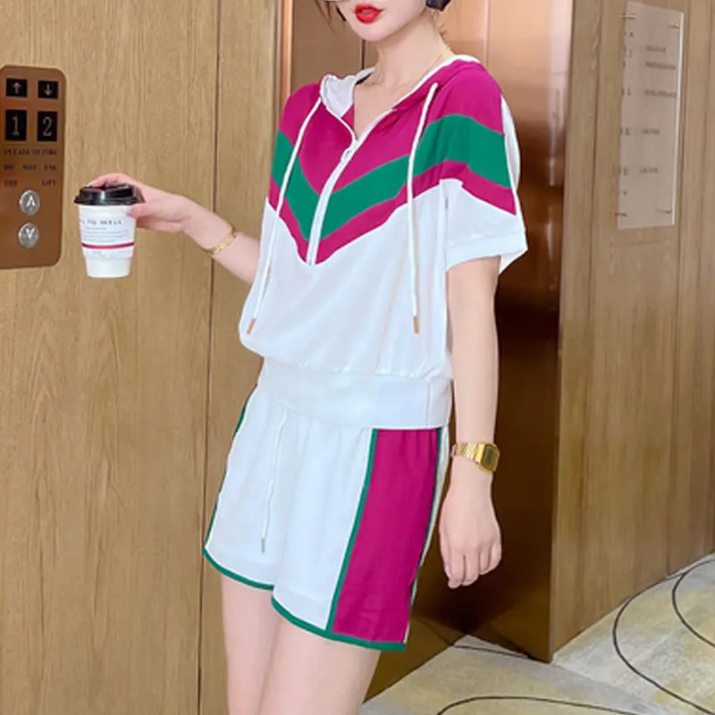 Lce Silk Fashion Trend Short Sleeve Shorts Suit Women's Summer 2023 New Korean Version Loose Sports Casual Two-Piece Set