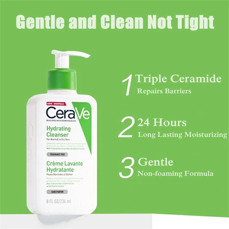

CERAVE Hydrating Cleanser Triple Ceramide Hyaluronic Acid Moisturizing Gentle Repair Skin For Dry Skin 236ml