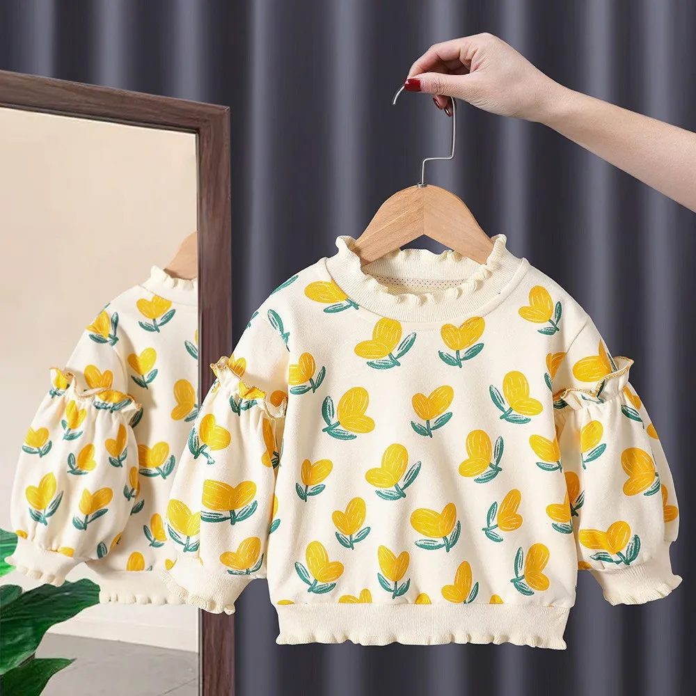 

2023 Autumn Winter Kids Shirts Flower Tops for Kids Long Sleeve Children Sweatshirts Girls Pollover Baby Outerwear Clothes 1-6T