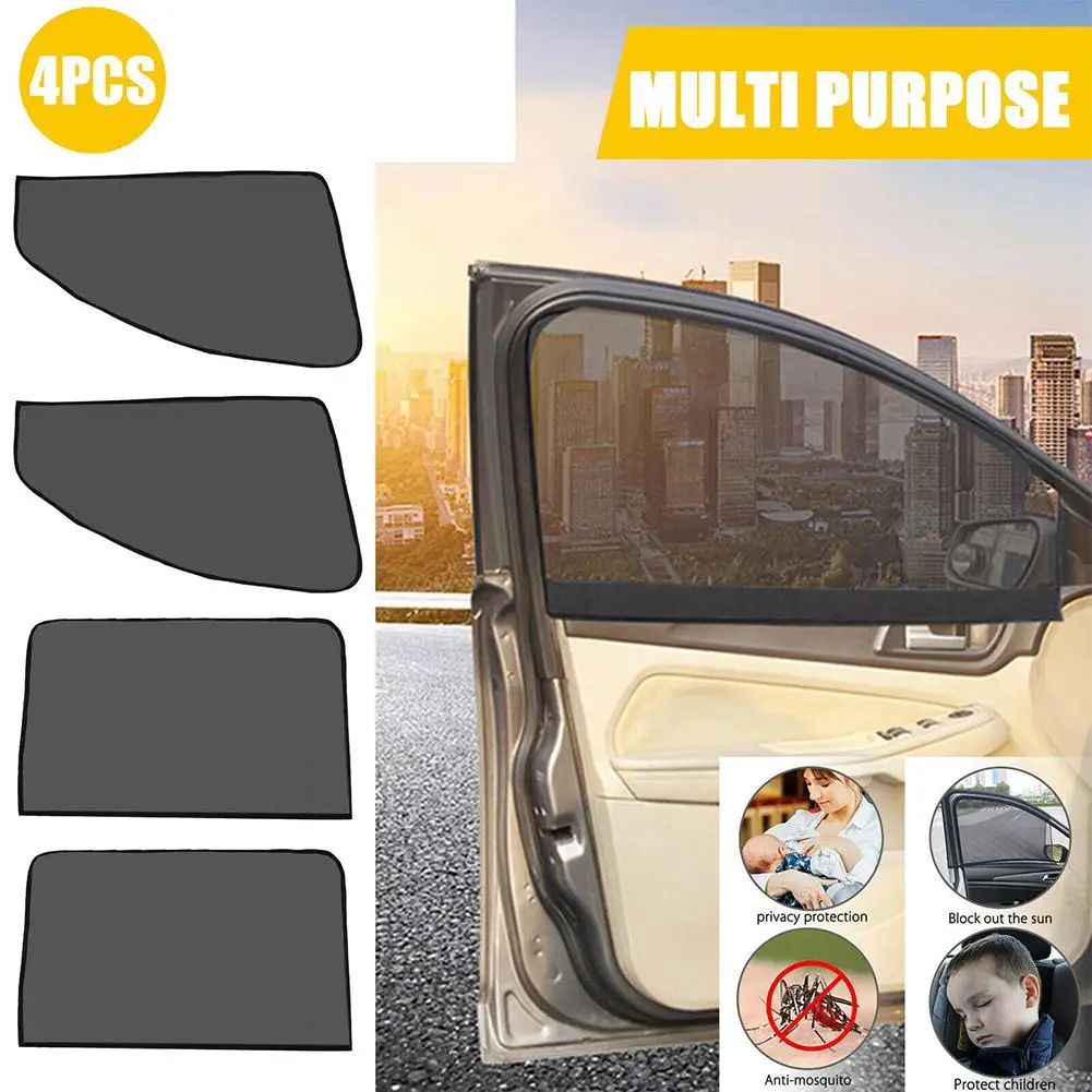 

4 Pcs Magnetic Car Side Window Sunshade Universal Front Rear Window Mesh Shield Uv Protective Curtain