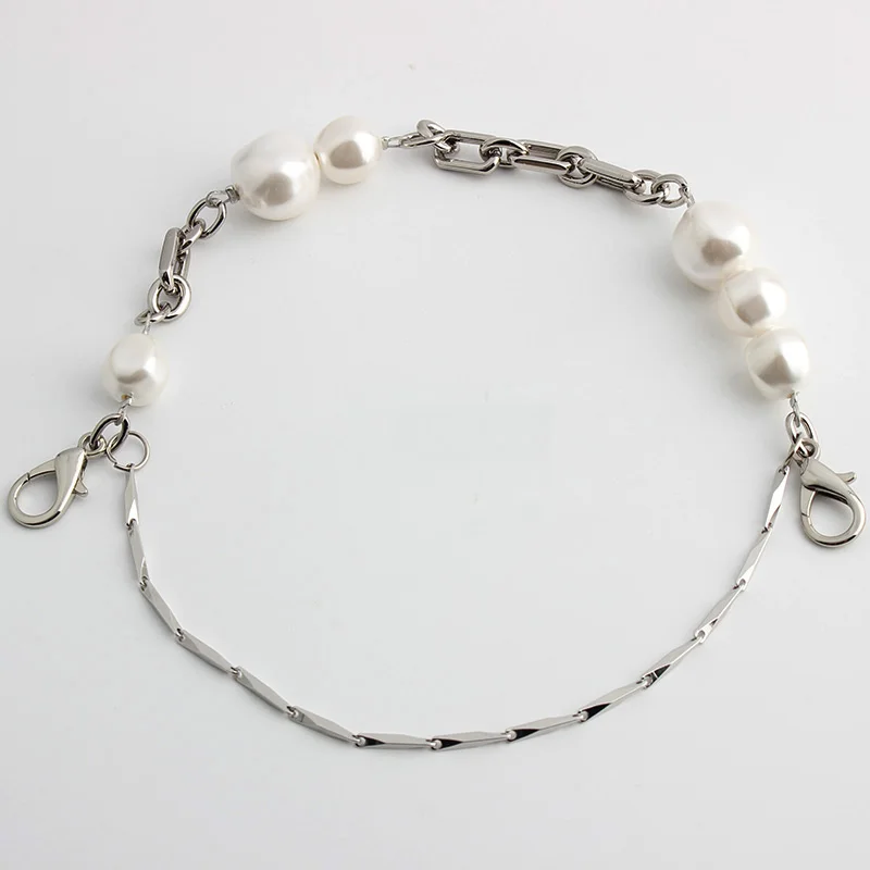 Women Pearl Handbag Strap With Metal Replacement Clutch Bag Wallet Purse Belt Handle Wrist Bag Chain Shoulder Bag Accesories