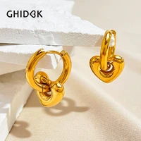 ghidbk trendy gold plated stainless steel heart shaped hoop earrings for women minimalist metalic texture ear jewelry waterproof
