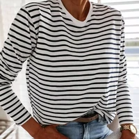 women fashion black and white striped blouse shirt casual long sleeve o neck soft korean shirt ladies women t shirt autumn 2021