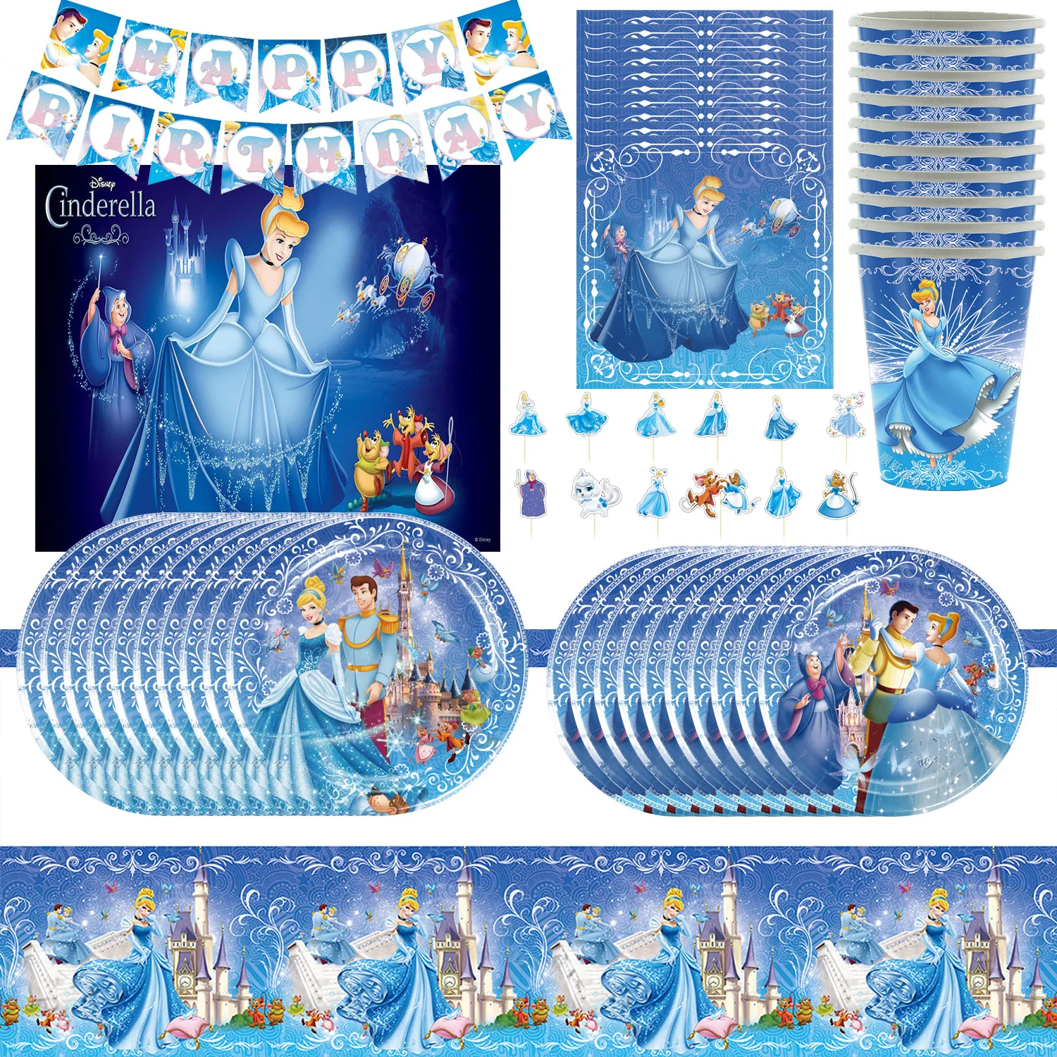 

Disney Cinderella Princess Birthday Party Decoration Supplies Disposable Cutlery Suit Balloon Background Baby Shower Girl Gift