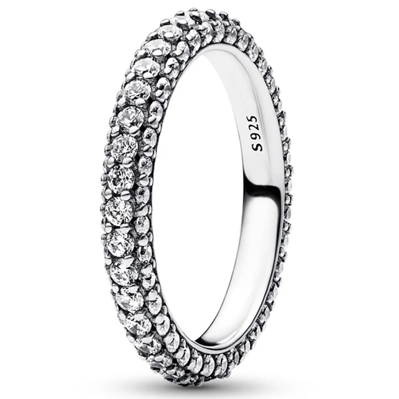 

Authentic 925 Sterling Silver Ring Timeless Pave Single-row With Crystal Ring For Women Wedding Gift Fine Europe Jewelry