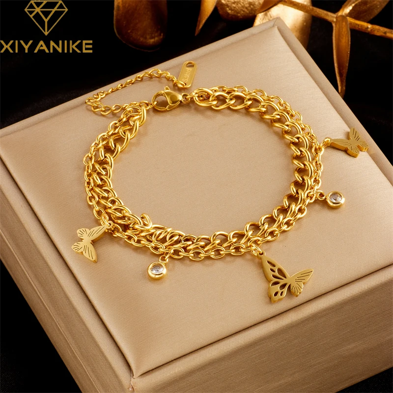 

XIYANIKE 316L Stainless Steel Bracelet Golden Butterfly Pendant Accessories for Women New Trends Christmas Jewelry Gifts Pulsera