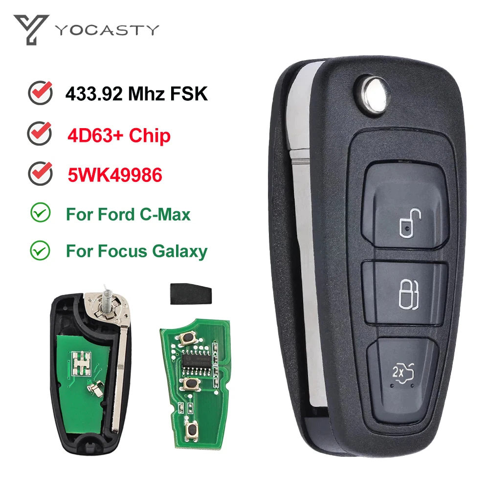 

3-кнопочный Выкидной Автомобильный ключ yocпластика 433 МГц 4D63 + для Ford Mondeo Focus C-Max Grand Galaxy S-Max 2010 2012 2011 2013 5WK49986