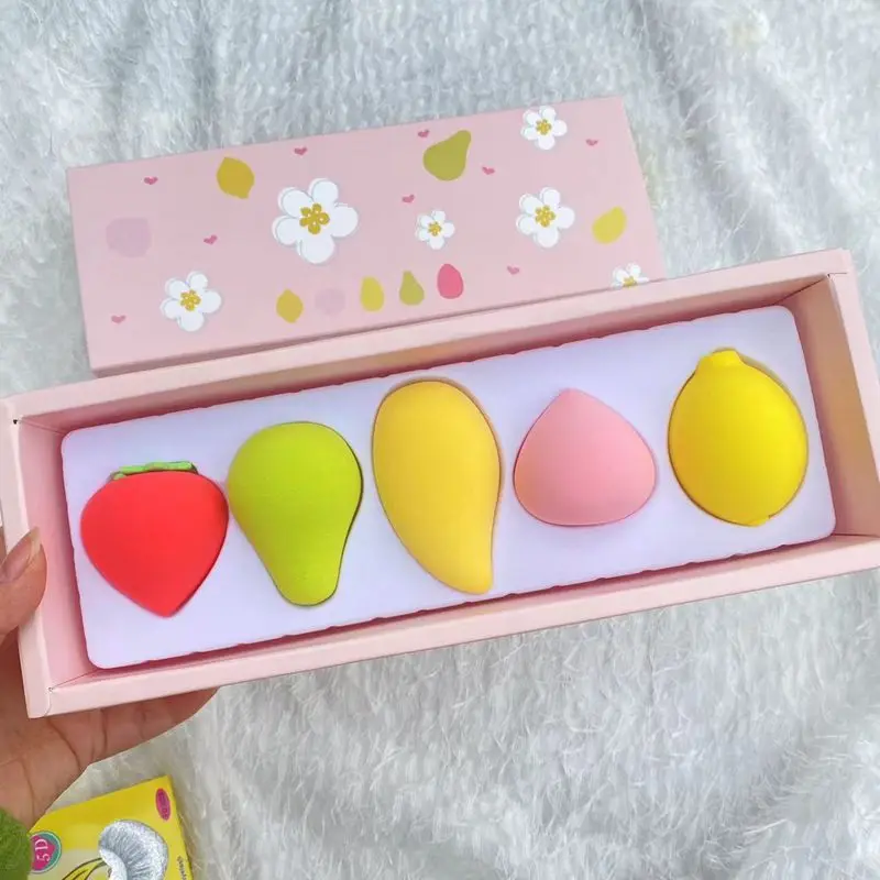 

Multi-color Fruit Beauty Egg Makeup Puff Set Wholesale Latex Encounter Water Become Large Puff Mango Peach Strawberry Avocado