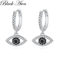black awn 2022 new hoop earrings for women classic silver color trendy spinel engagement jewelry i236