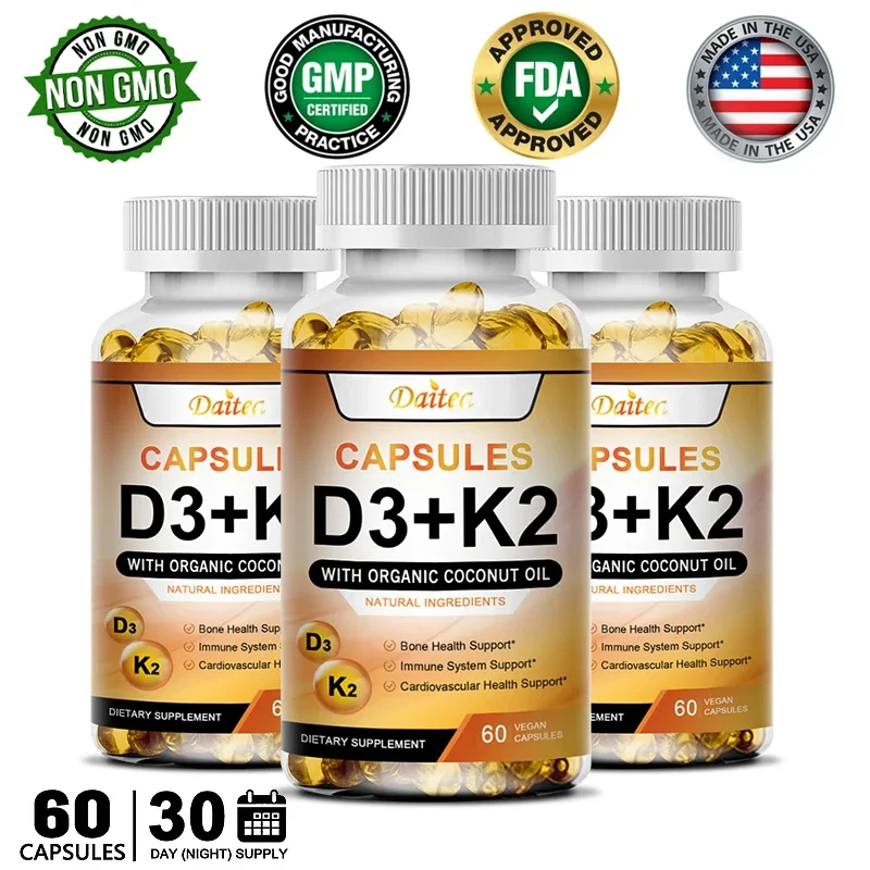 

Vitamin D3+K2 Supplement - Supports Healthy Bones and Teeth, Boosts Immunity, Promotes Cardiovascular Health, Improves Sleep