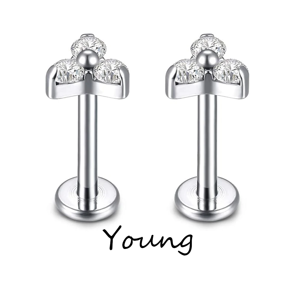 Титановые серьги-гвоздики с фианитом F136 титановые G23