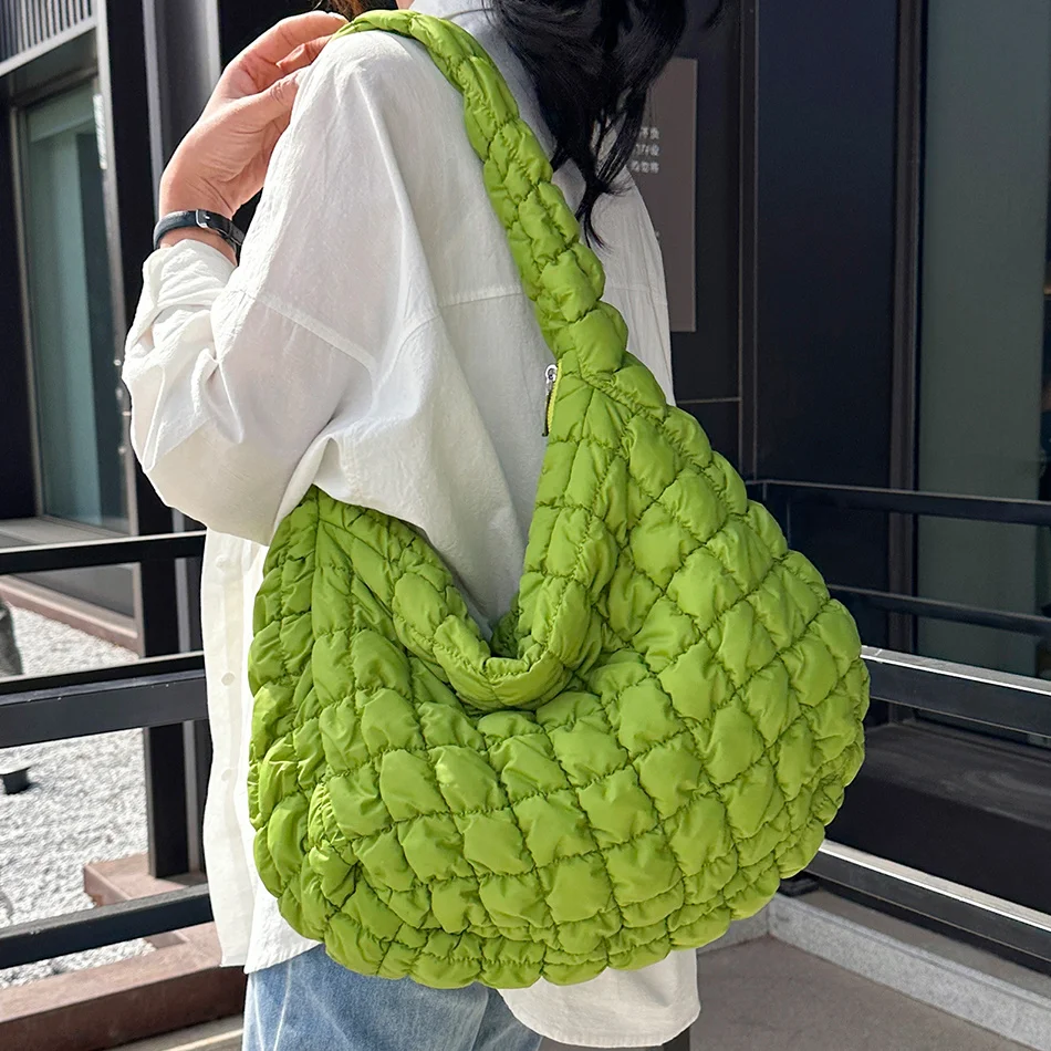 

Женская Стеганая сумка-шоппер, нейлоновая хлопковая дизайнерская сумочка через плечо в клетку, трендовая вместительная тоут, 10 цветов