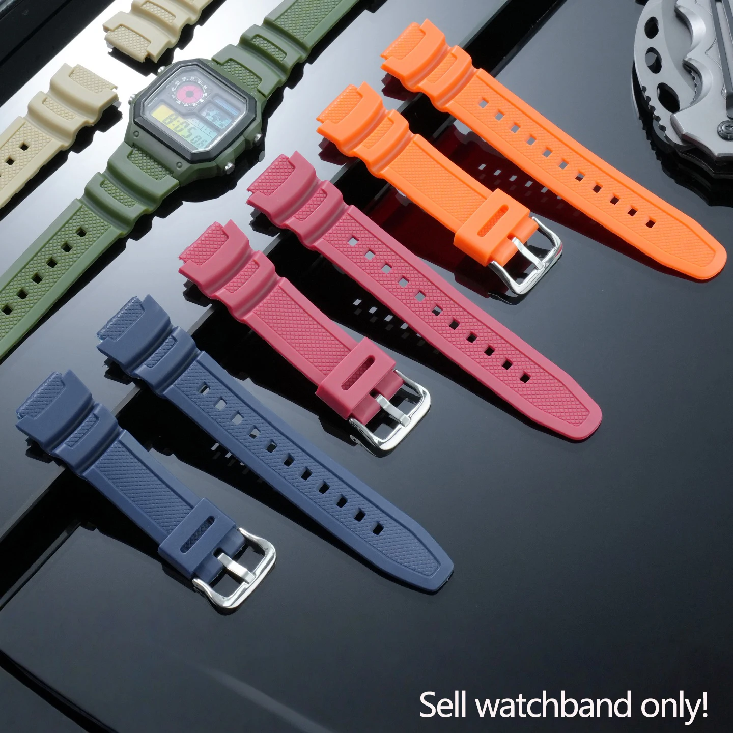 Фото Мягкий водонепроницаемый силиконовый ремешок для часов Casio серий AE-1200/1300/1500, WS-1600H, W-218, W-216, F-108, SGW-300/400, 18 мм №2
