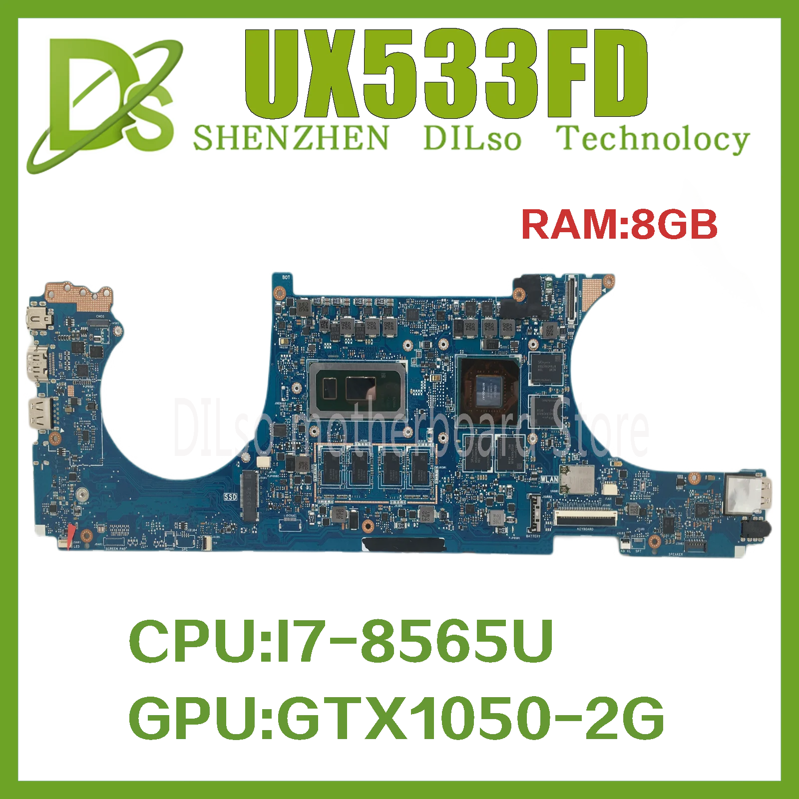 

KEFU UX533FD Motherboard for ASUS ZenBook15 UX533F UX533FN RX533F Notebook Mainboard With i7-8565U GTX1050 8G-RAM 100% working